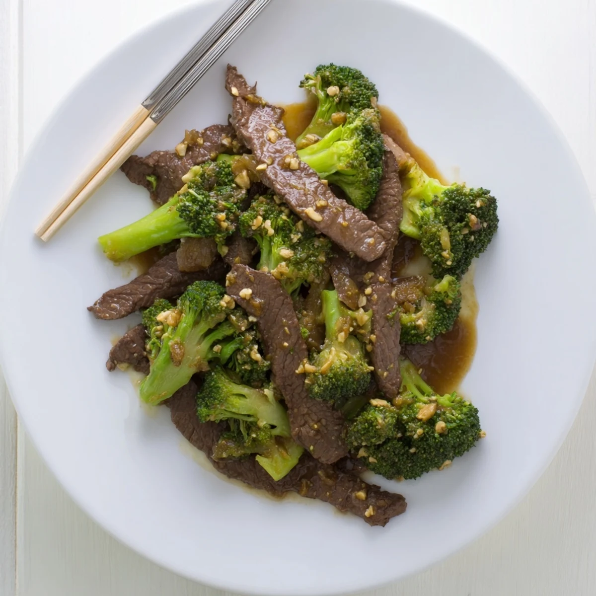 Tender beef and crisp broccoli stir-fry steaming in a white bowl over fluffy white rice