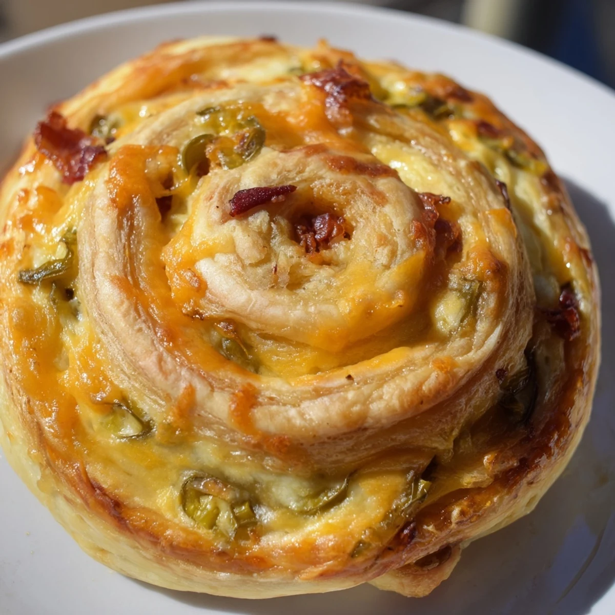 Flaky puff pastry spirals stuffed with creamy jalapeño cheese filling arranged on a parchment-lined baking sheet