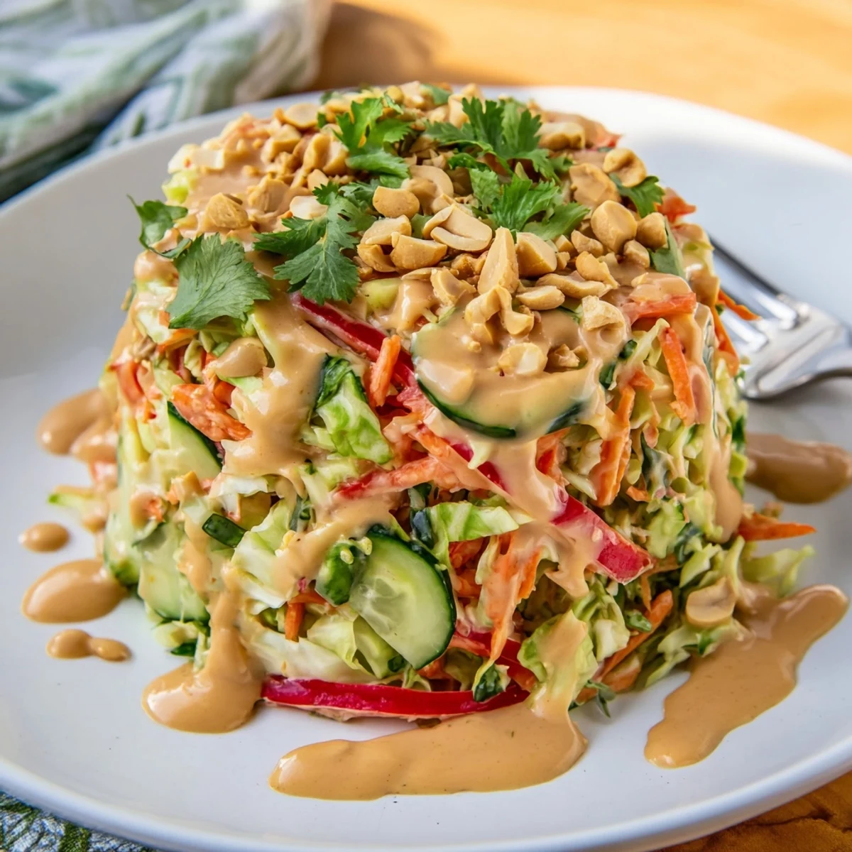 Fresh vegetable medley topped with smooth Thai peanut dressing and crunchy roasted peanuts