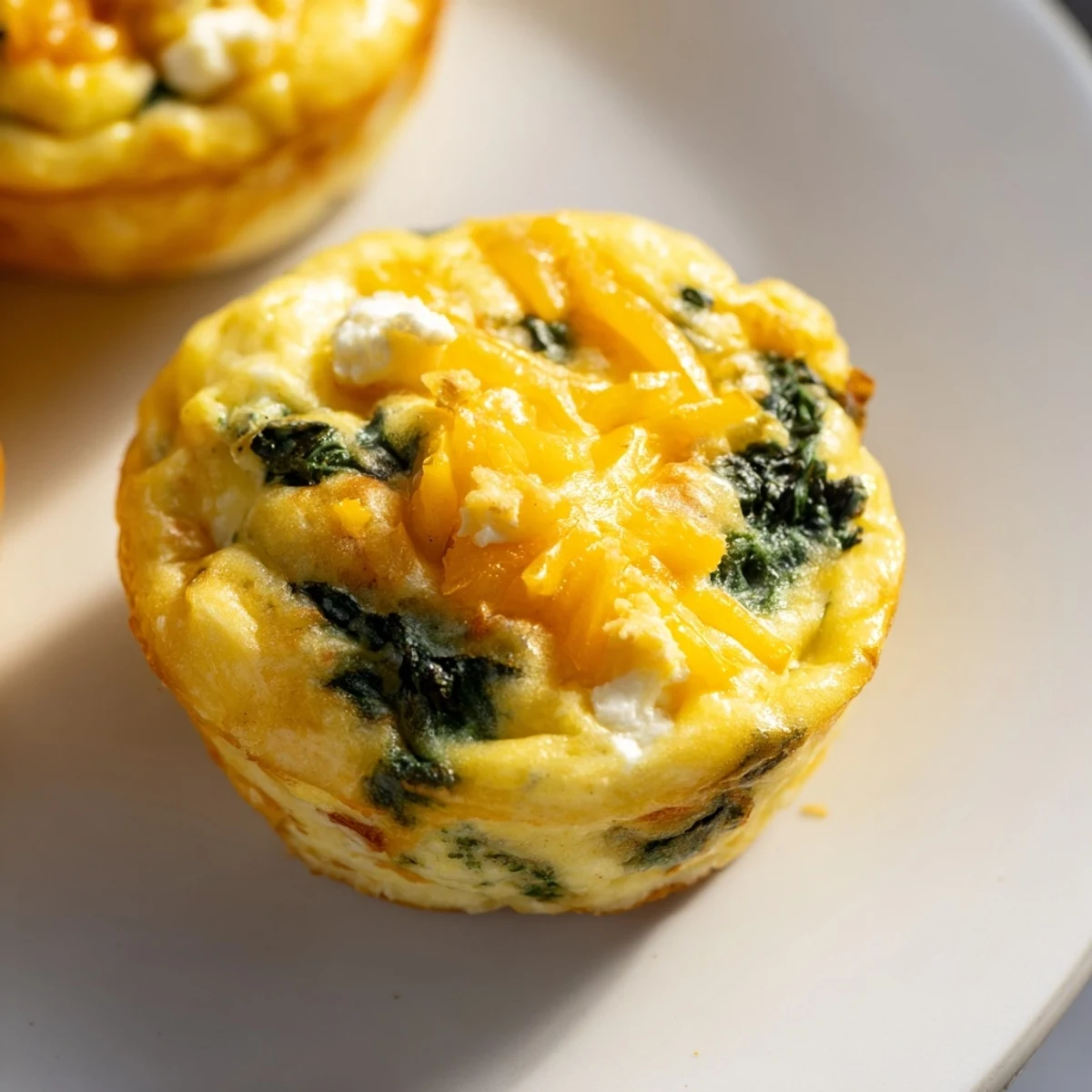 Golden baked egg muffins with spinach and feta in a muffin tin