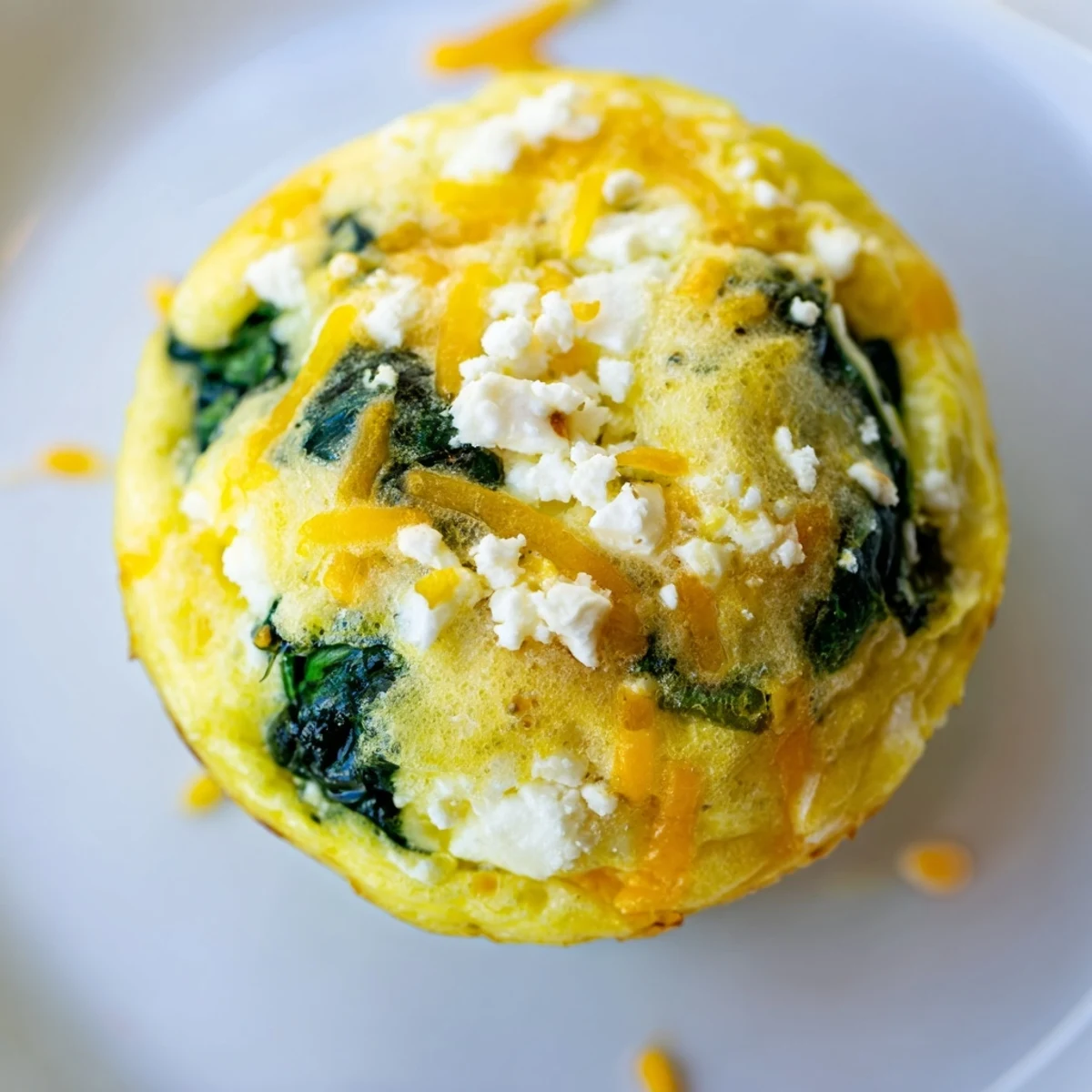 Fluffy egg muffins featuring wilted spinach, crumbled feta, and golden tops