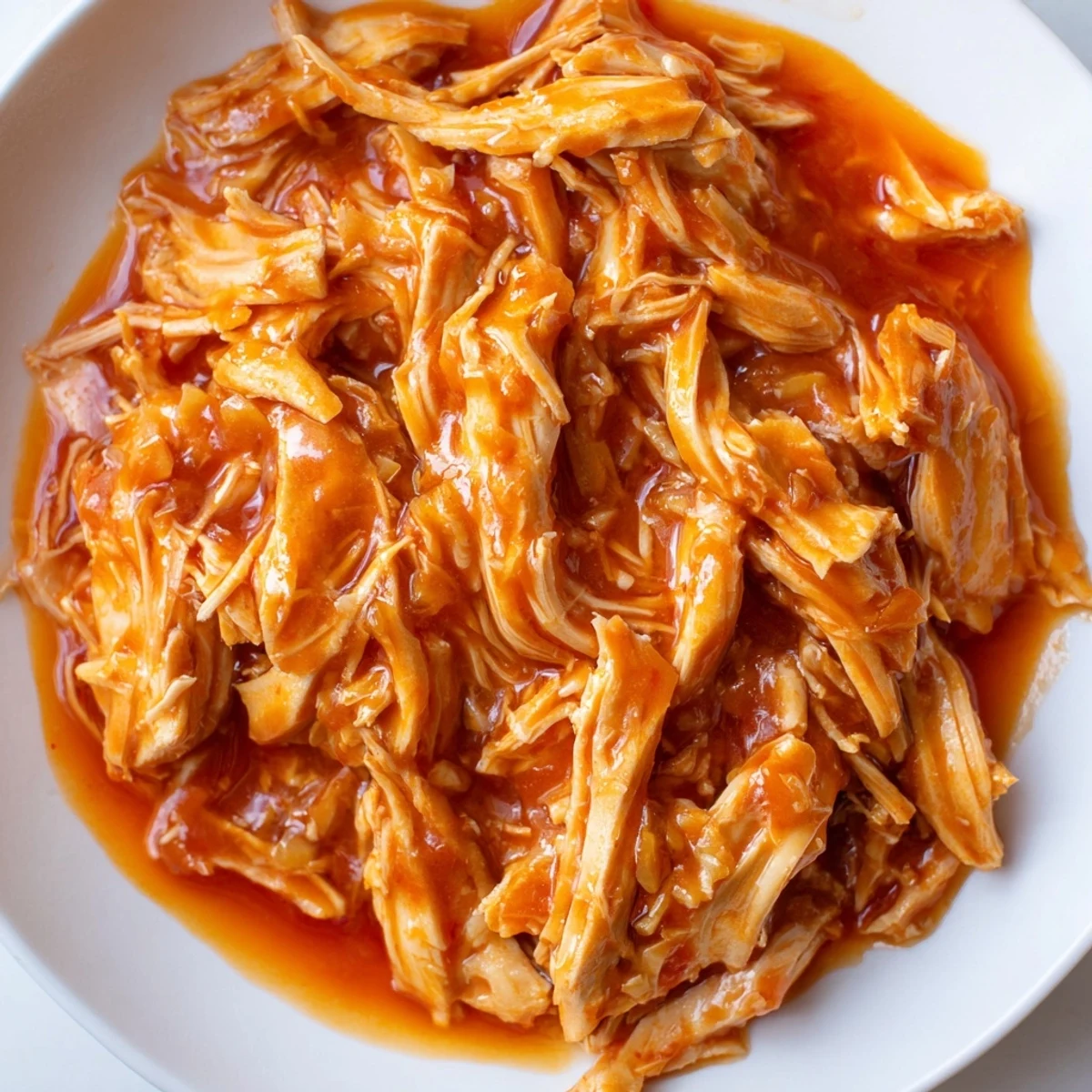 Tender Slow Cooker Sweet Chili Chicken shredded and coated in glossy Asian sauce