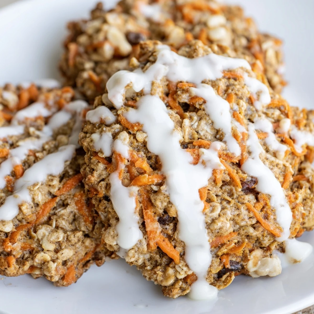 Chewy carrot cake cookies studded with walnuts and raisins warm from oven