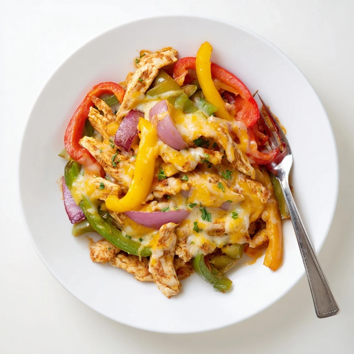 Cheesy Baja Chicken Bell Pepper Skillet served hot with lime wedges and warm tortillas