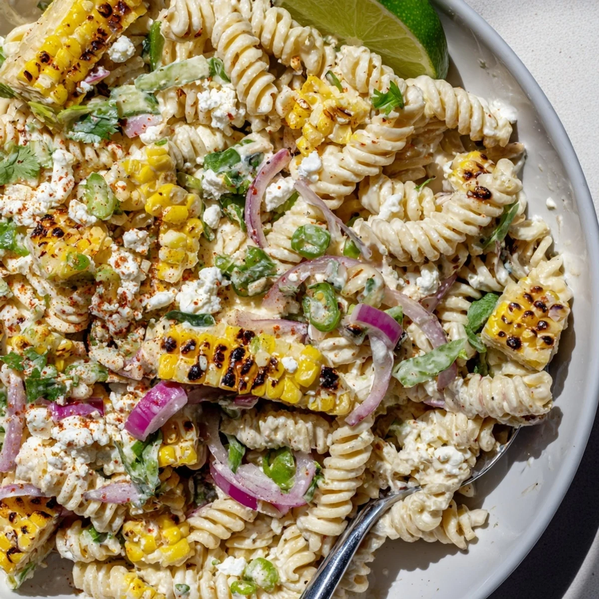 Family-friendly Juicy Street Corn Pasta Salad chilled, tangy, perfect for summer picnics