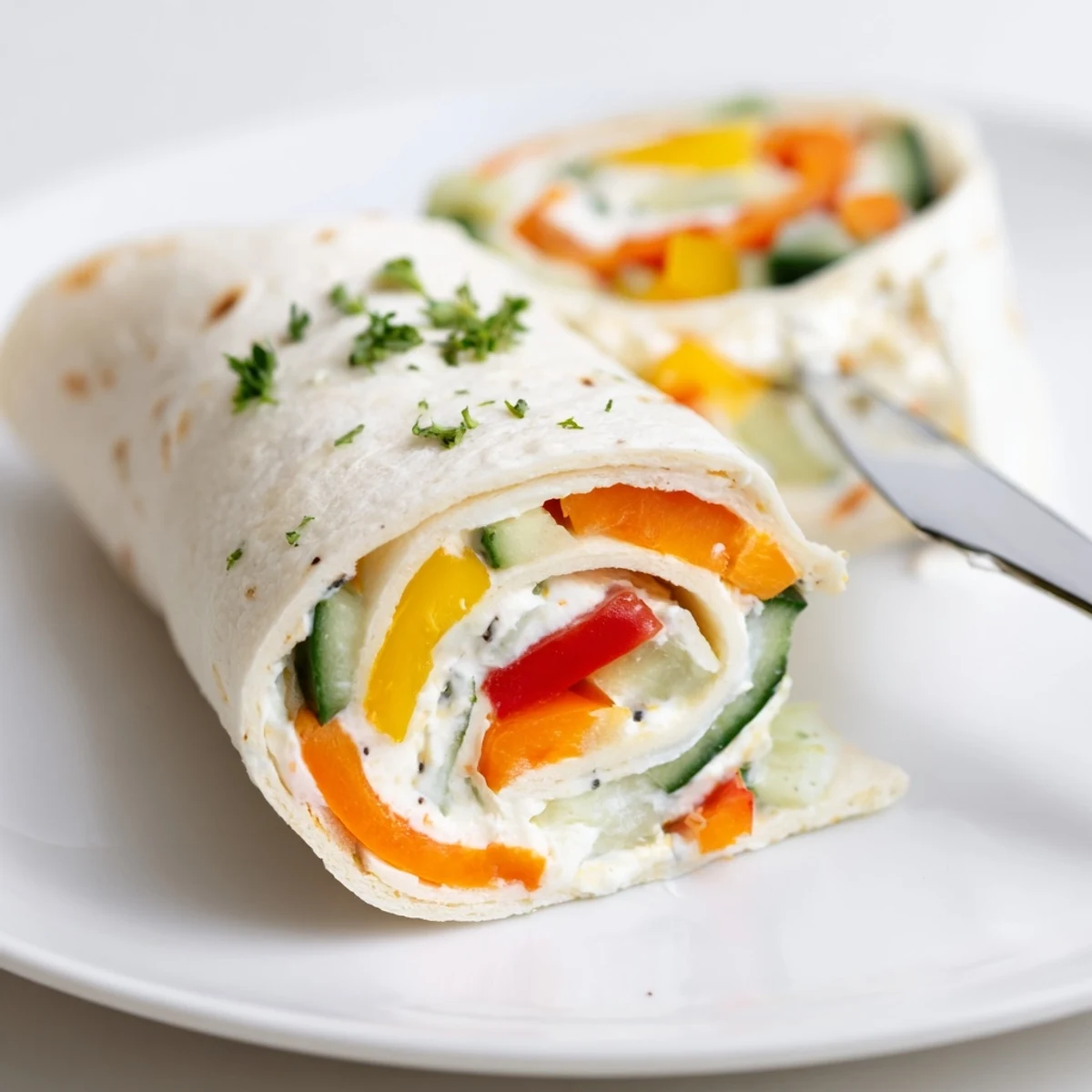 Sliced Vegetable Tortilla Roll Ups served picnic-style, cool creamy filling visible