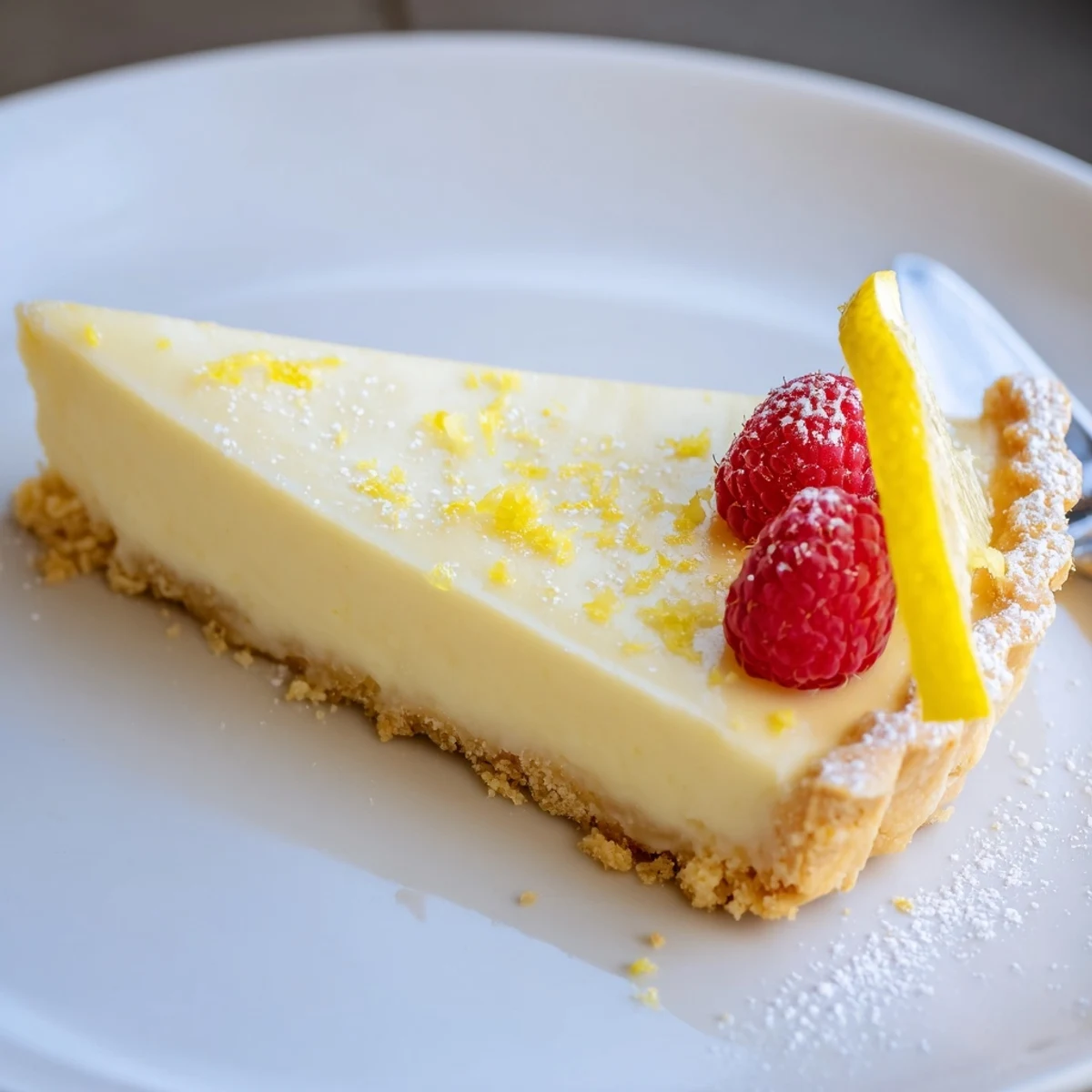 After chilling, Creamy Lemon Tart Recipe served with fresh berries and sparkling wine