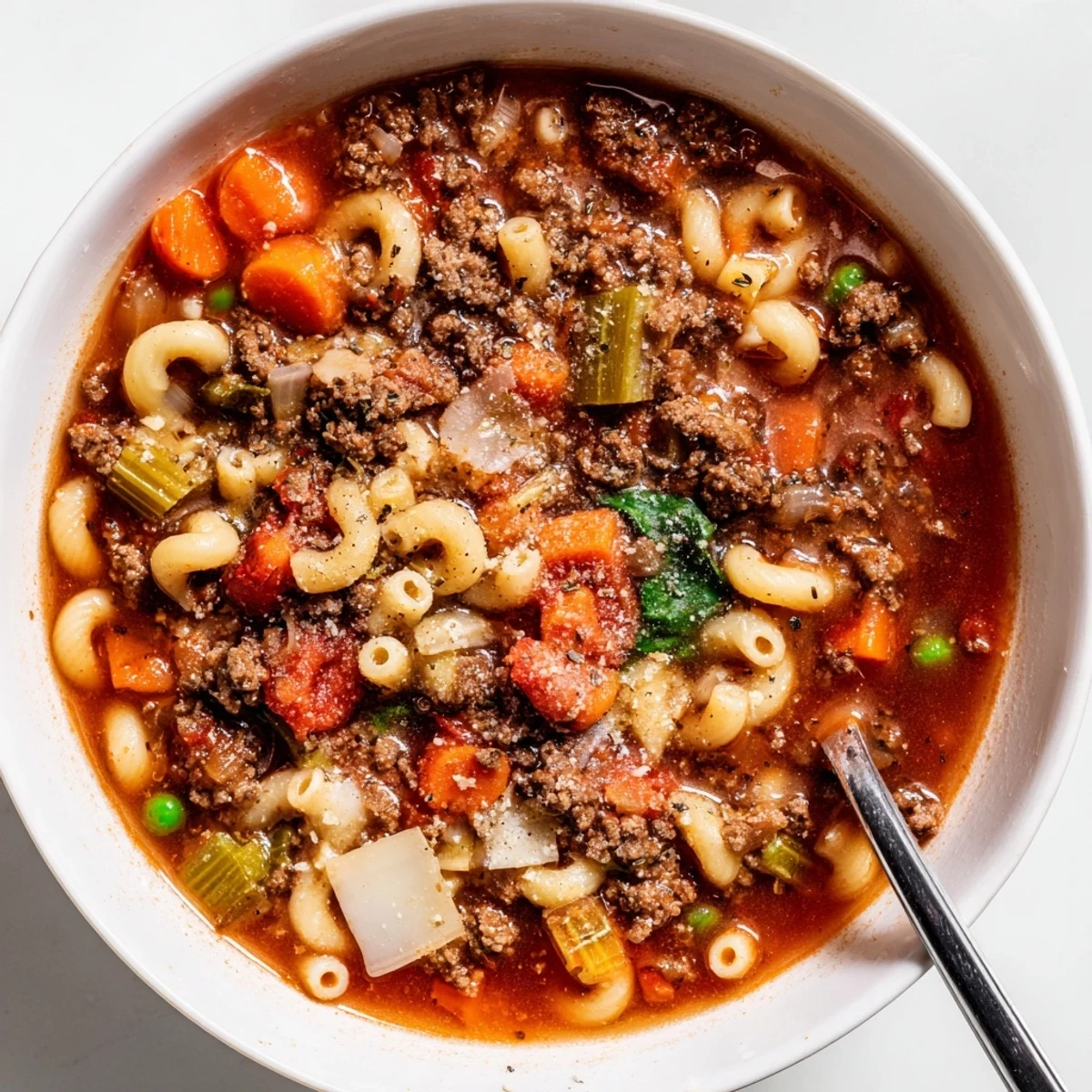 Delicious Homemade Ground Beef Pasta Soup Recipe For Comfort steaming, ladled into bowls