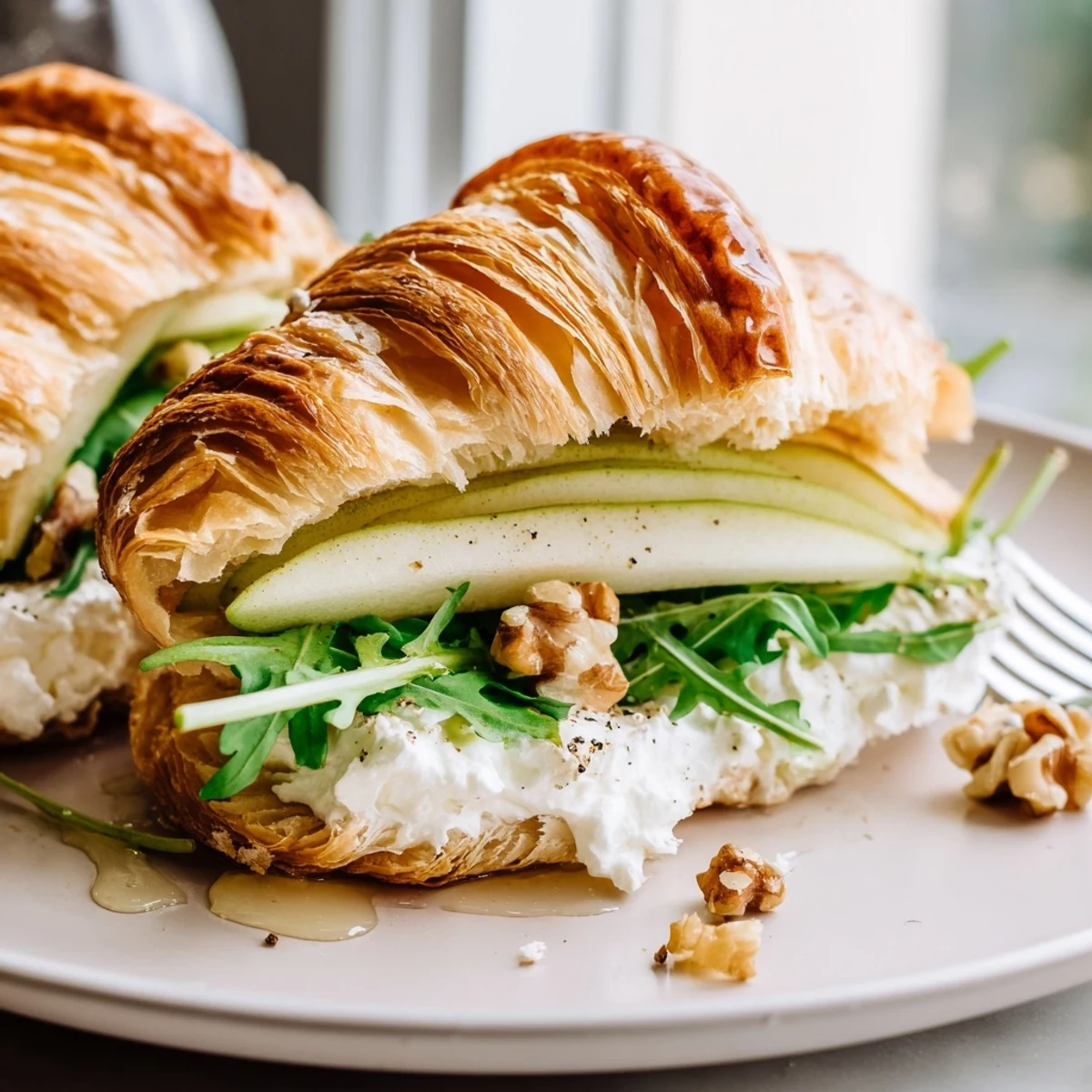 Apple Goat Cheese Croissant Sandwich with crisp apple slices and creamy spread