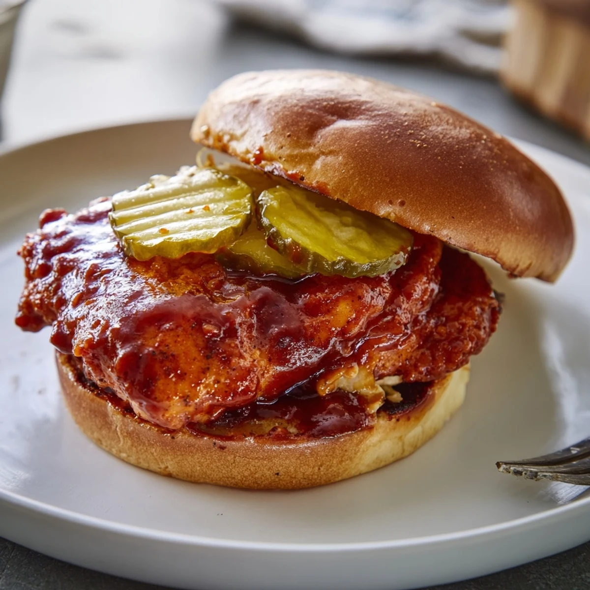 Spicy Nashville Hot Chicken Sandwiches with crispy golden crust, pickles, creamy slaw