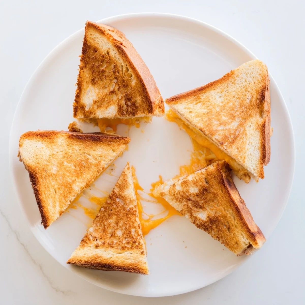 Homemade grilled cheese sandwich fresh from the skillet with golden crust and stretchy melted cheese center