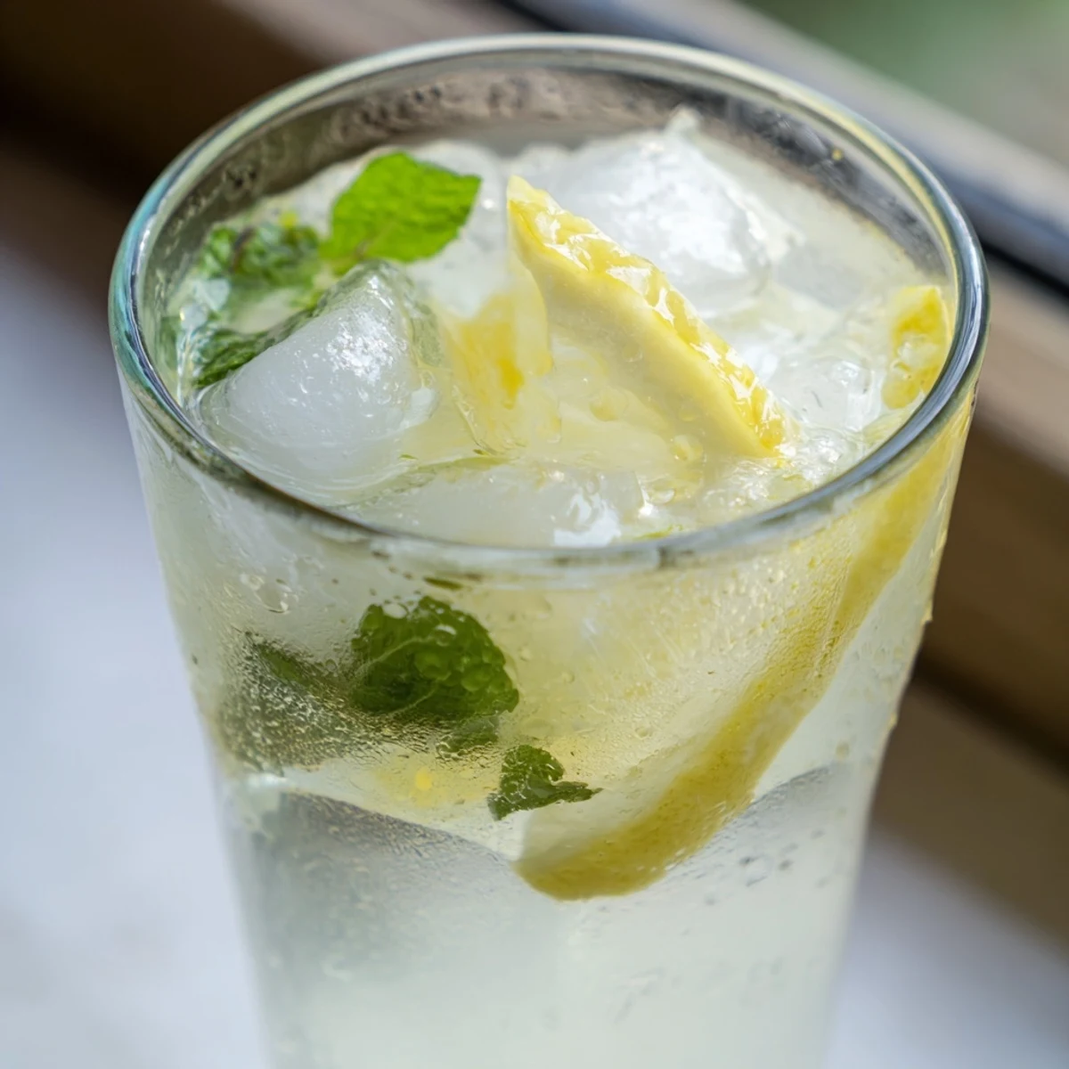 Classic lemonade recipe served over ice in clear glasses with floating citrus rounds and fresh mint