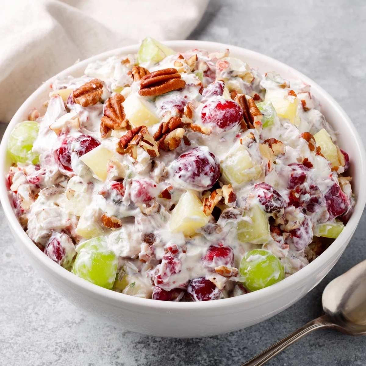 Festive holiday frozen cranberry salad displaying vibrant red berries mixed in white creamy base