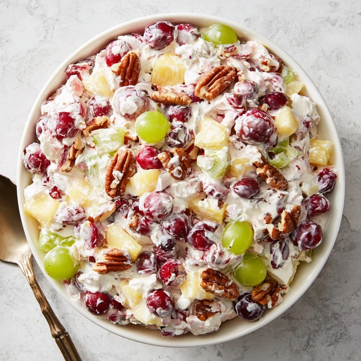 Scoop of sweet-tart frozen cranberry salad garnished with fresh mint leaves on white plate