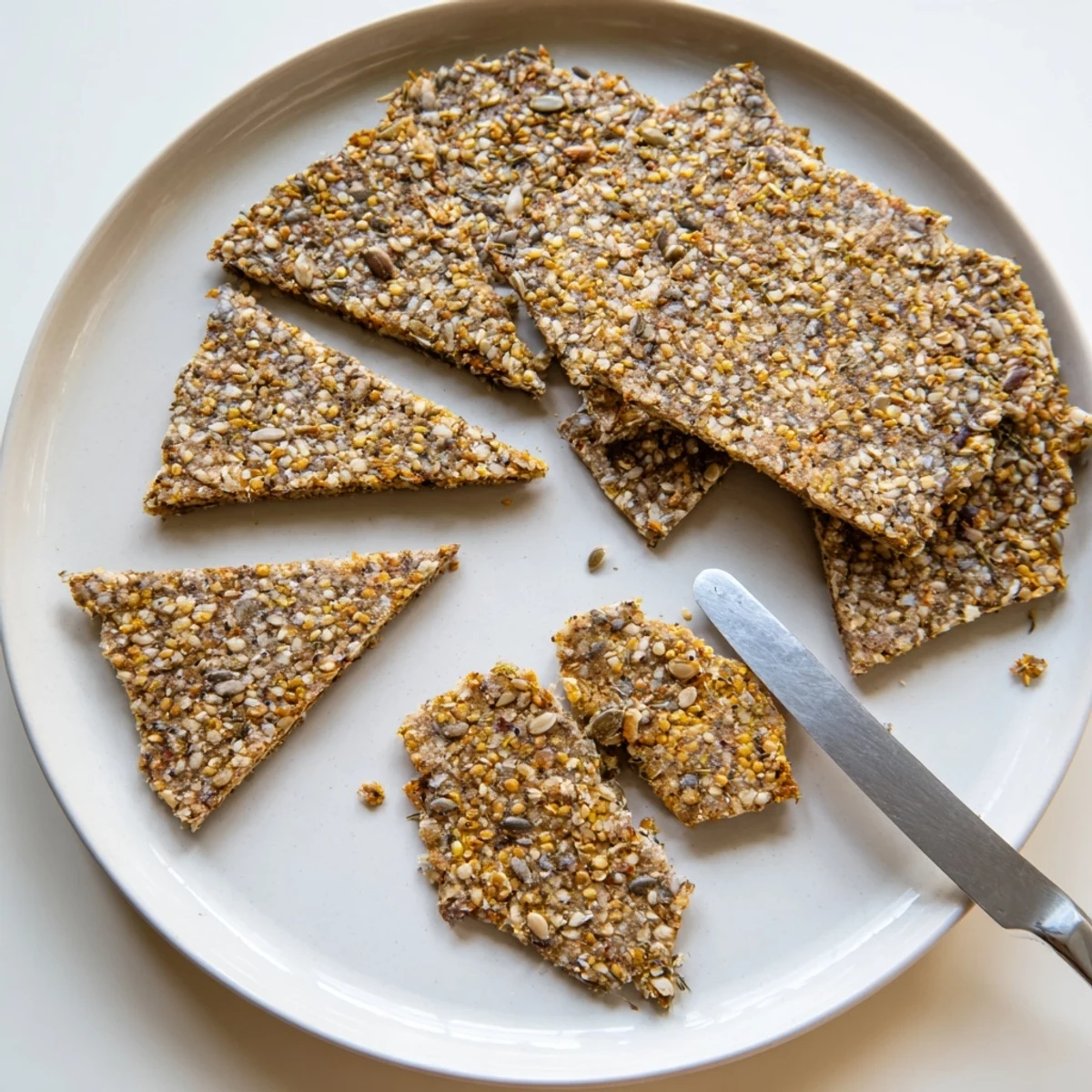 Seed Crackers cooling on parchment, golden edges and crunchy seed texture