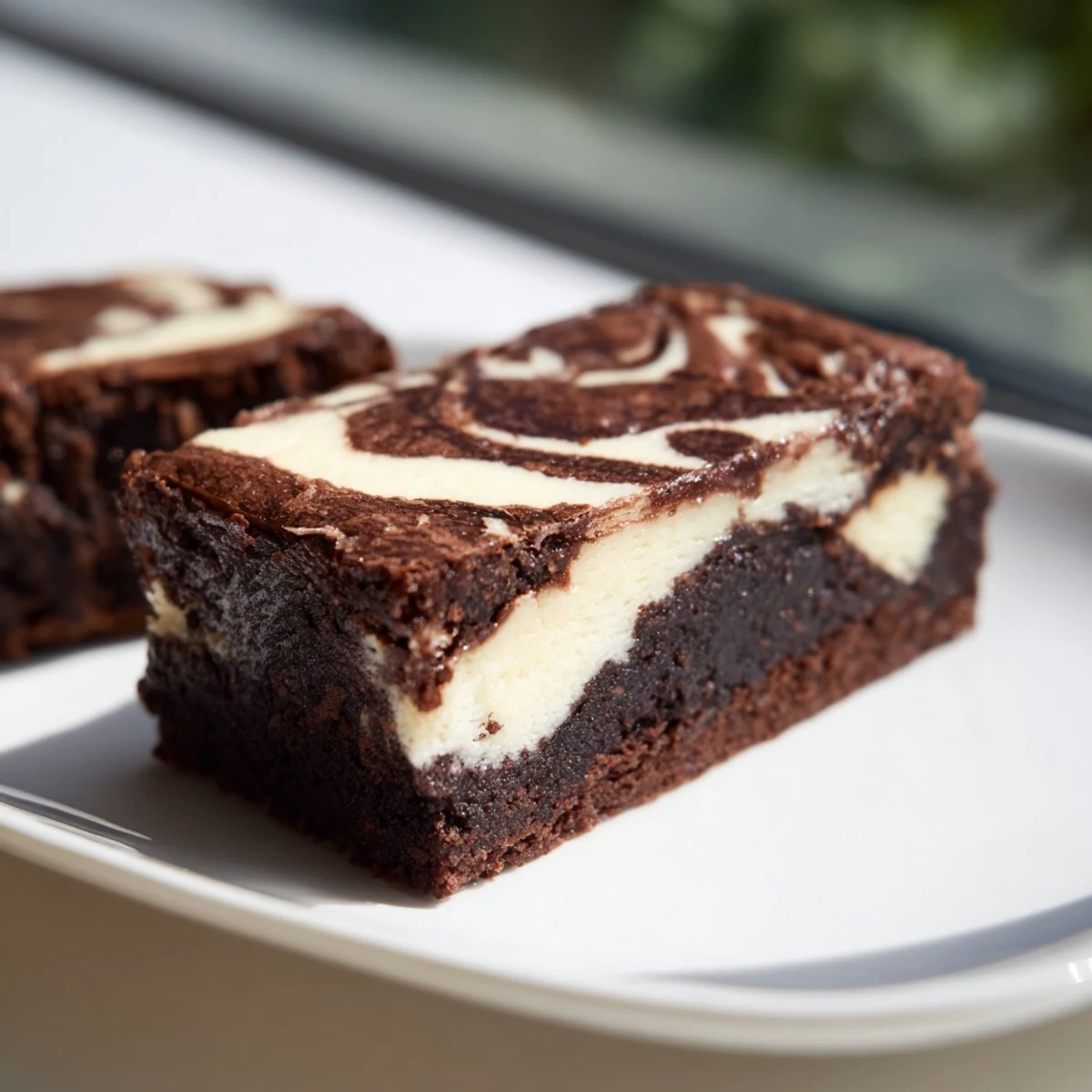 Sourdough cheesecake brownie bars with creamy swirled topping and crumbly chocolate texture