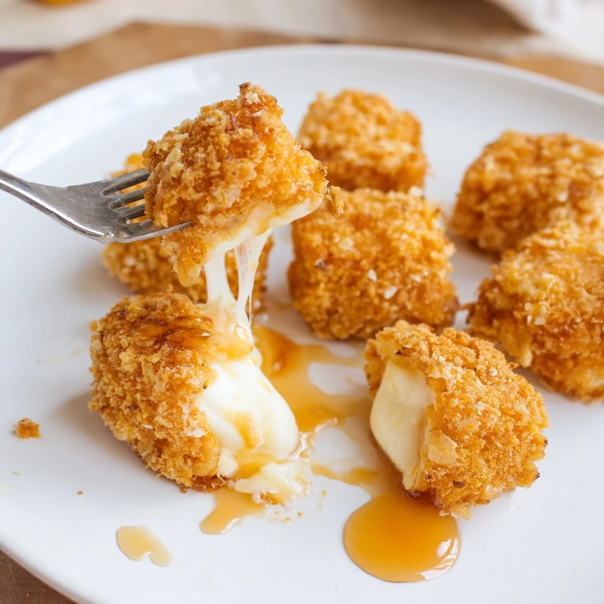 Irresistible Crispy Mozzarella Poppers With Maple Glaze, golden, gooey centers served hot.