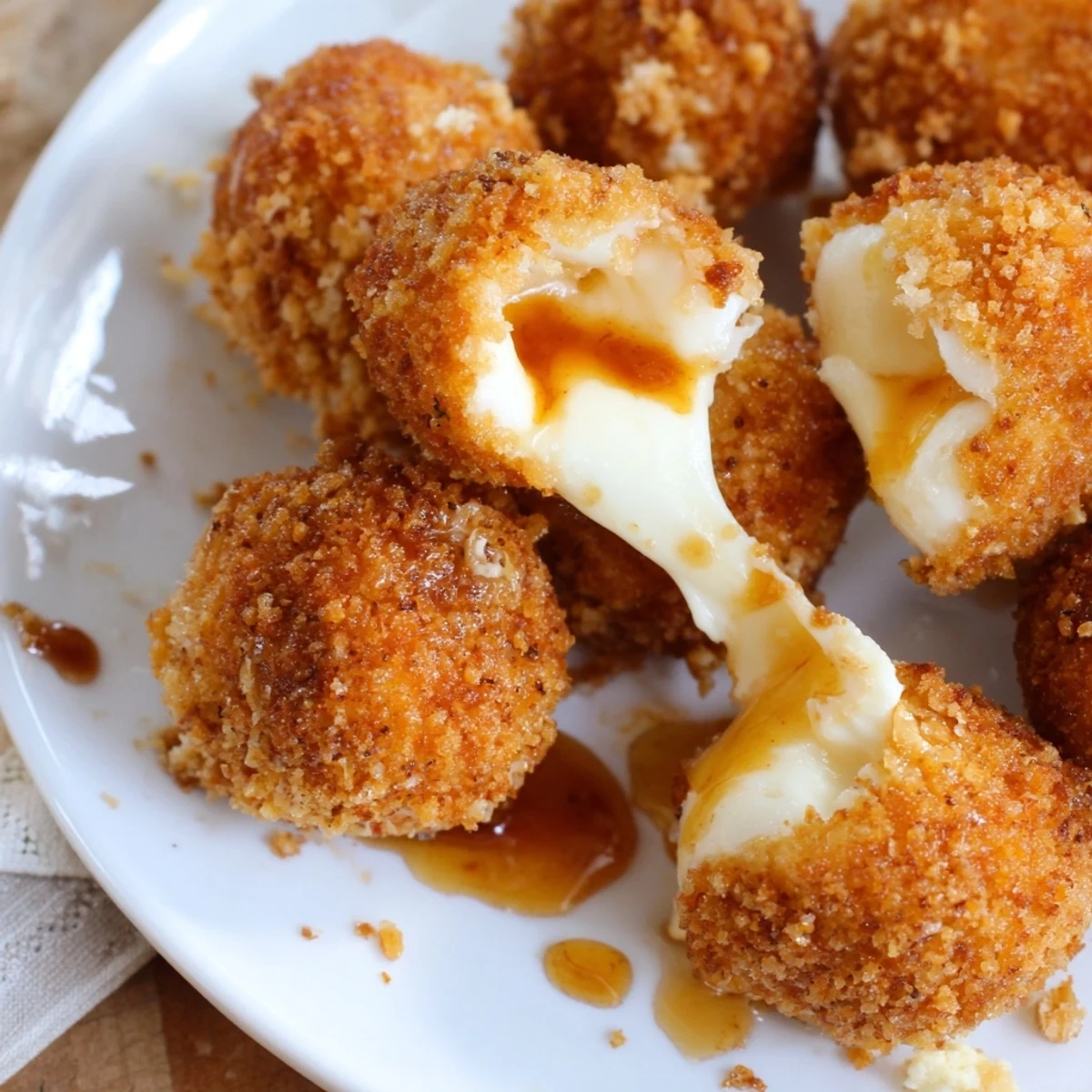 Irresistible Crispy Mozzarella Poppers With Maple Glaze drizzled in warm maple, freshly fried.