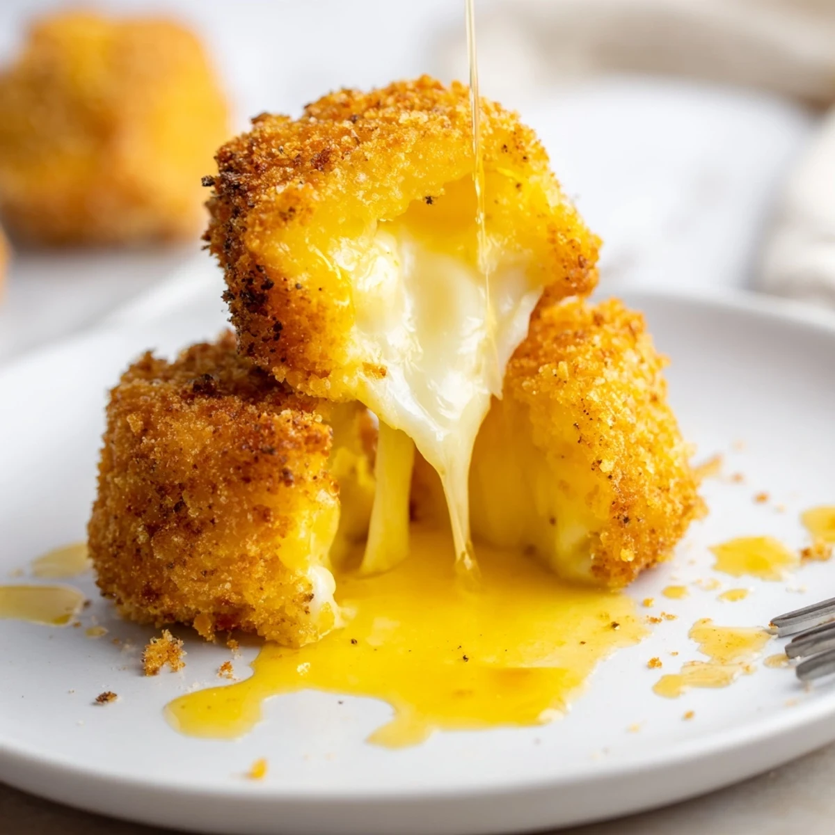 Irresistible Crispy Mozzarella Poppers With Maple Glaze, smoky paprika breadcrumb crust paired with lager.