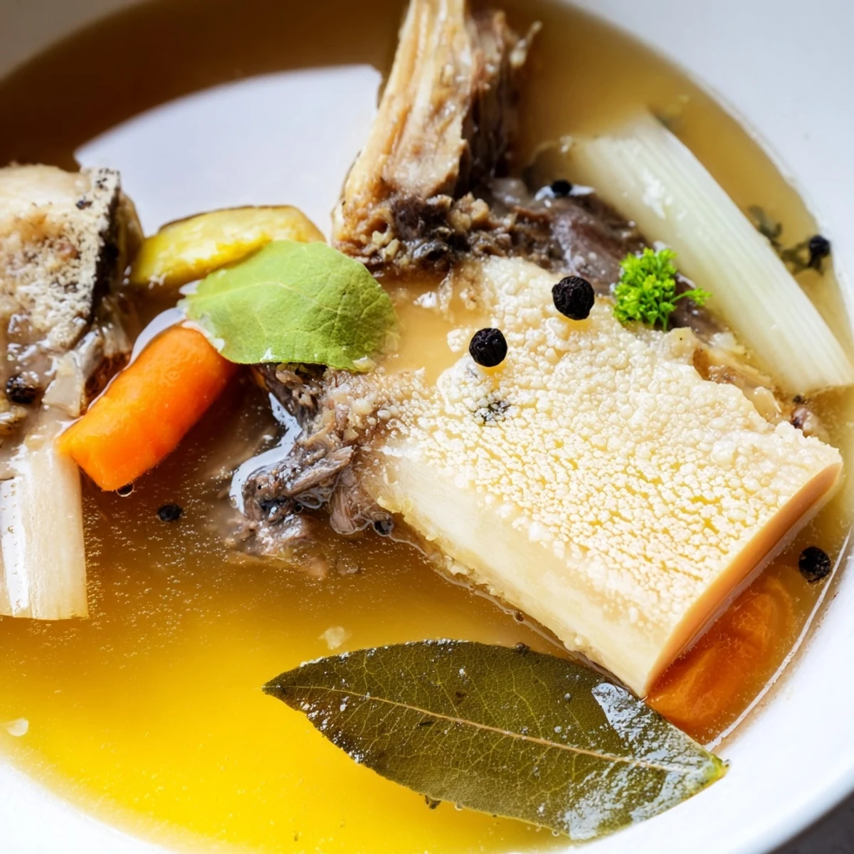 Clear mug of Beef Bone Broth, warm comfort drink or soup base