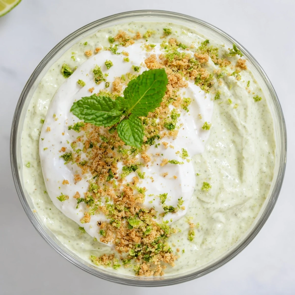 Vegan Key lime chia pudding layered with coconut yogurt and sprinkled with lime zest