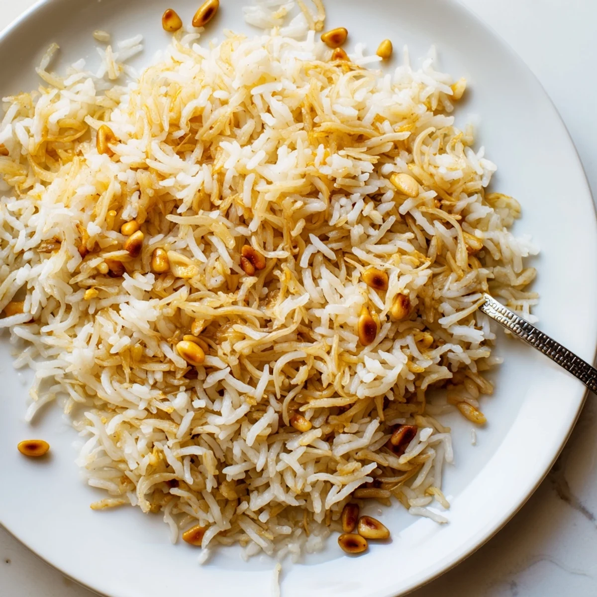 Pillowy Lebanese rice studded with browned vermicelli served alongside Middle Eastern dishes