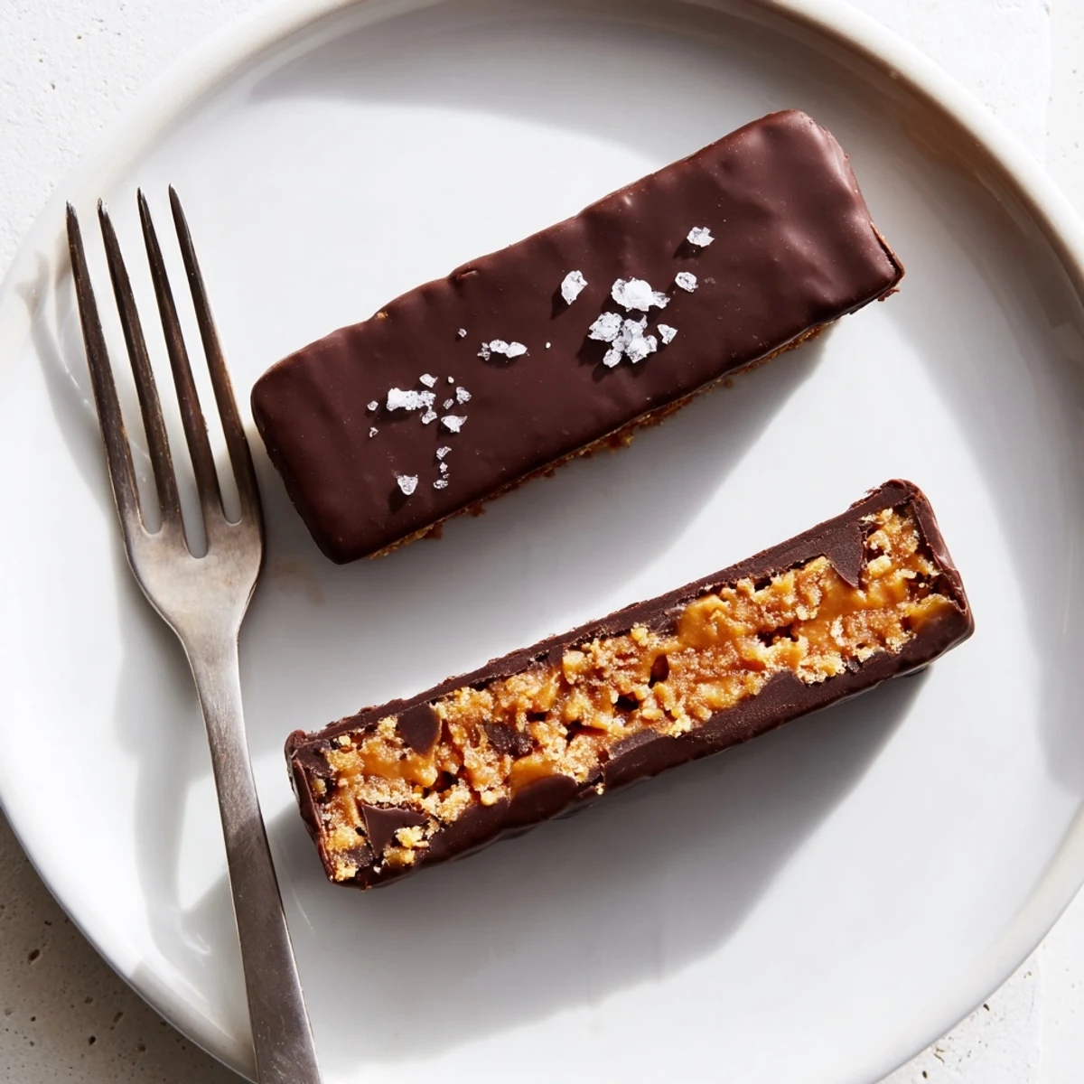 Golden peanut butter layer shines beneath dark chocolate on these healthy homemade Butterfingers