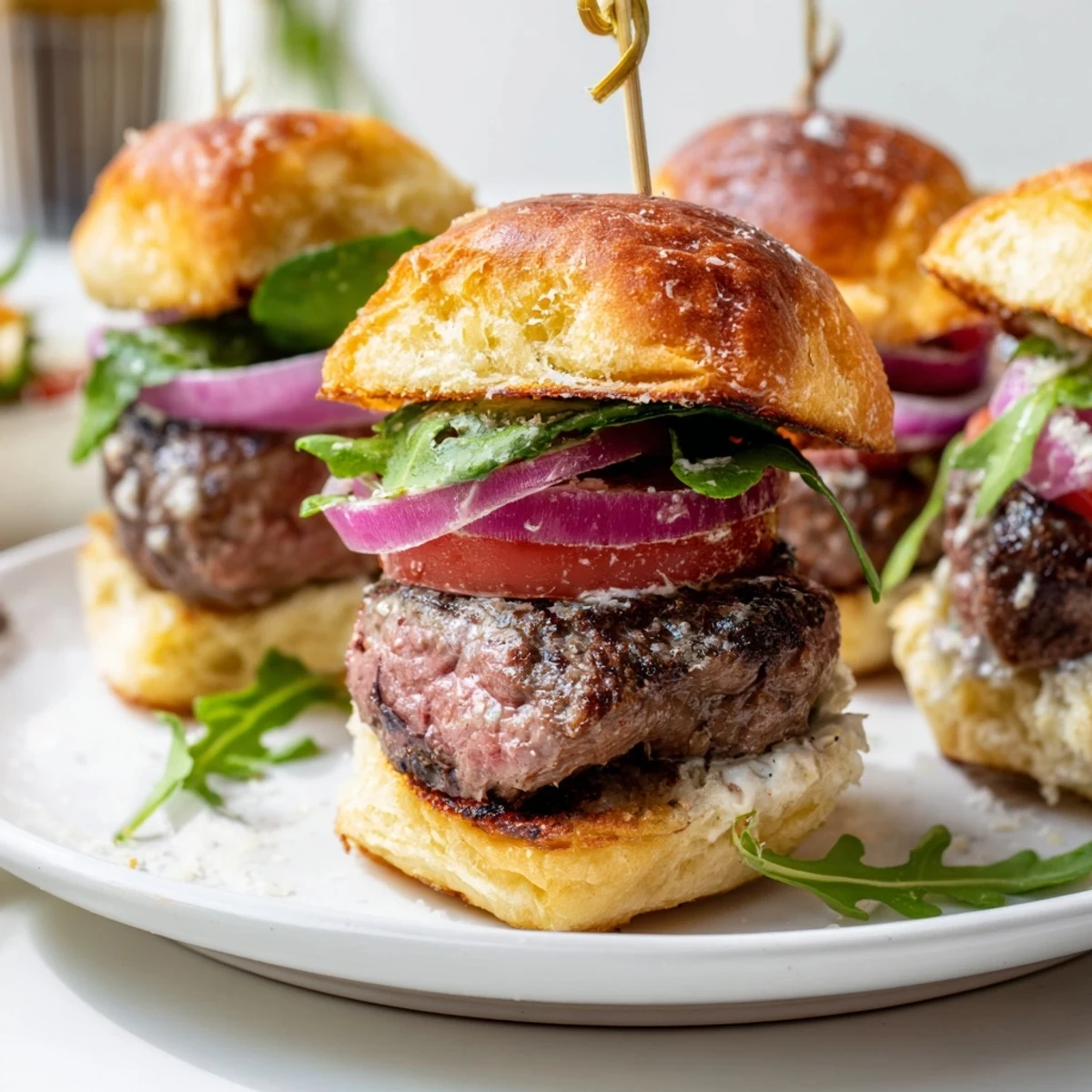 Tender filet mignon sliders served on toasted brioche buns brushed with savory garlic parmesan butter