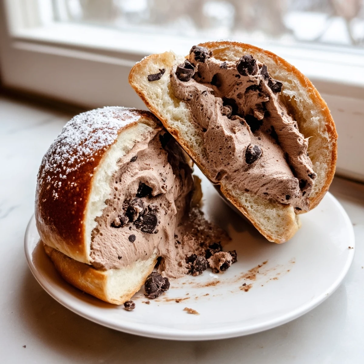 Soft Italian Chocolate Maritozzi filled with creamy dark chocolate ganache served alongside espresso